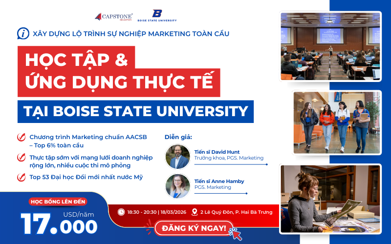 [Info Session] Xây dựng lộ trình sự nghiệp Marketing toàn cầu: Học tập và ứng dụng thực tế ngay tại Đại học Boise State (Mỹ)